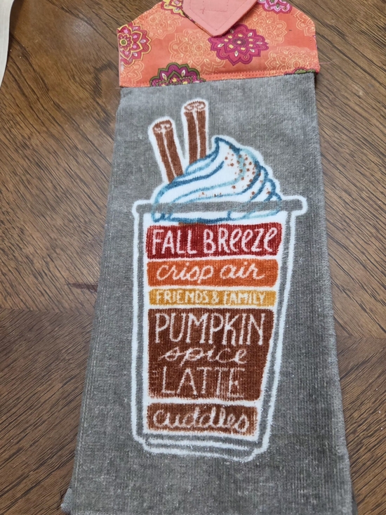 Heavenly Accessories Other - Pumpkin Spice Latte Hanging Kitchen Towel - Gray & Orange